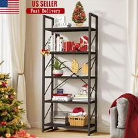 5 Tier Bookshelf Modern Bookcase Open Storage Rack Organizer Artsy Design Durable Metal Frame Anti-Tip Easy Assembly Multi-Zone 1