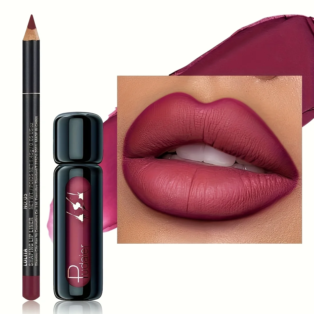 1set Long-lasting Waterproof Matte Lip Liner Pen And Lip Gloss Set - Smooth And Natural Tones, Waterproof And Not Easy To Smudge_voghion.com