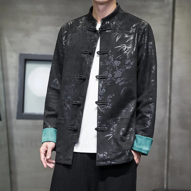 Autumn Jackets for Men Deerskin Velvet Chinese Style Retro Disc Buckle Jackets Man Tang Suit Hanfu Coat Traditional Clothing 4
