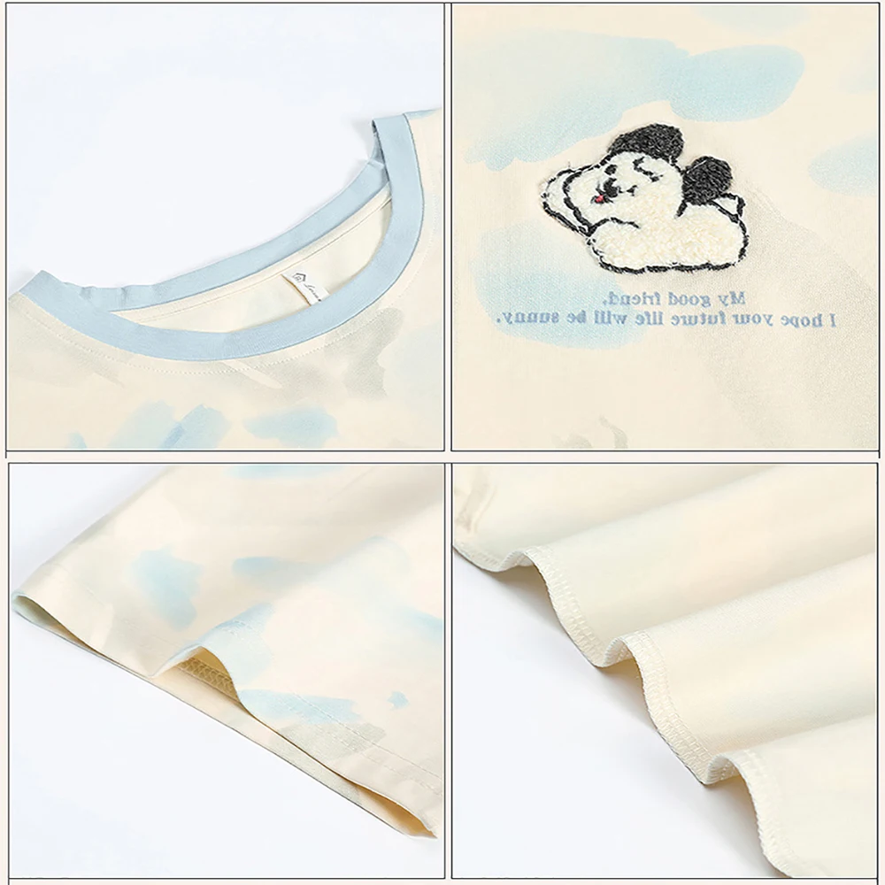 M-2XL Summer Short Sleeve Pijama Sleepwear 100% Cotton Antibacterial Breathable Women's Pajamas Sweet Cute Cartoon Trousers Sets