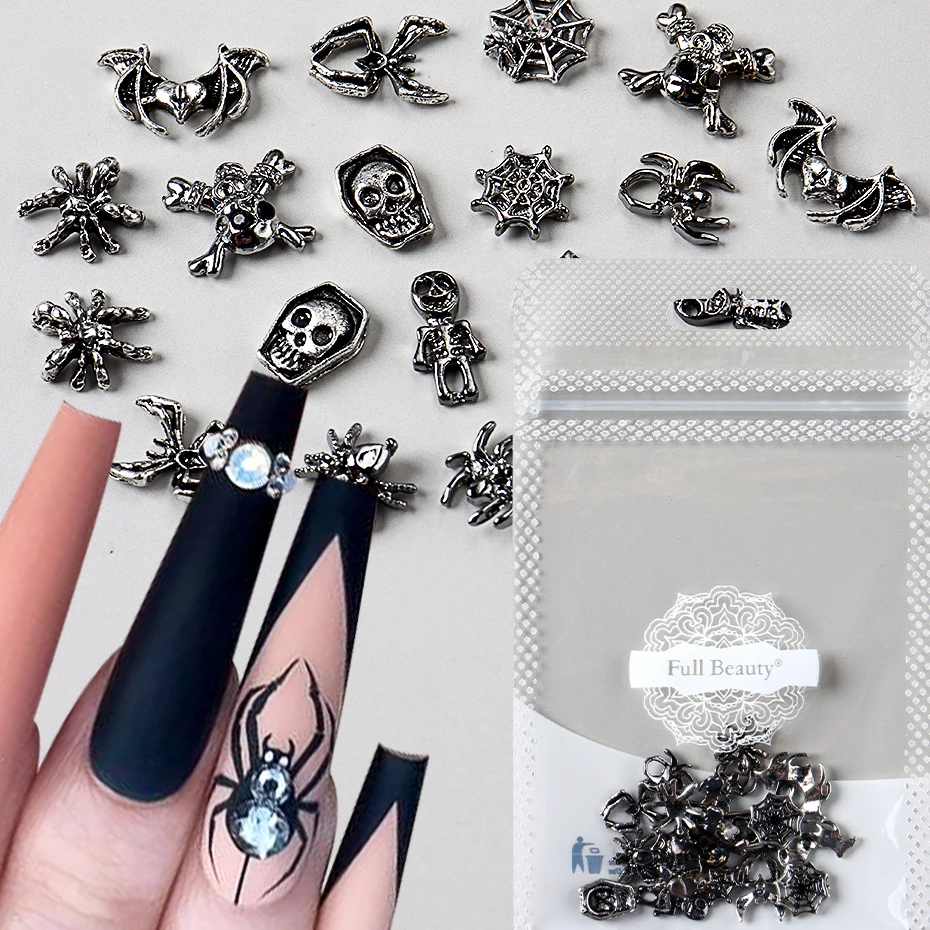 Description Picture 4 of item1Bag Nail Figures Charm Metal Alloy Halloween Spider Design Evil Eyes Skeleton Jewelry Parts Manicure Art Decoration Accessories