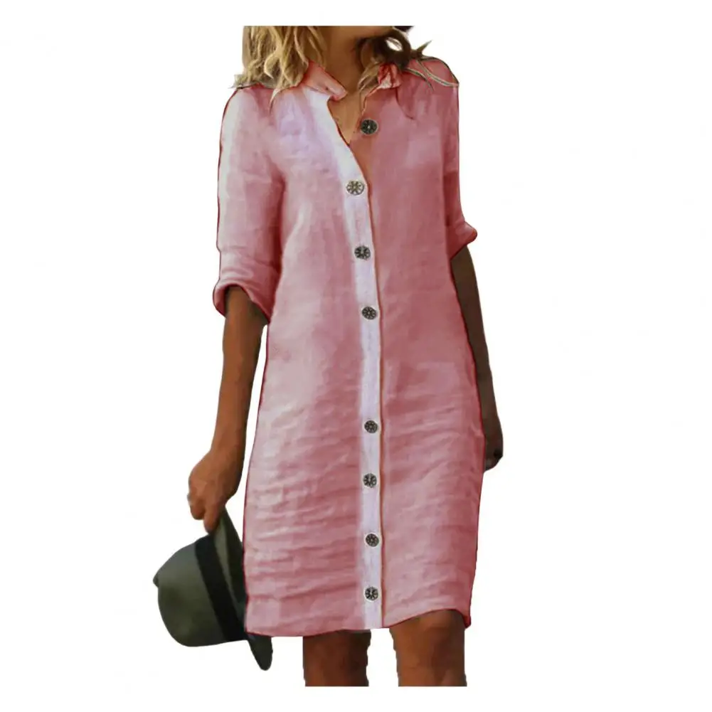 

Женское однотонное платье-трапеция средней длины, повседневное свободное однобортное облегающее платье до колен с рукавом до локтя, лето