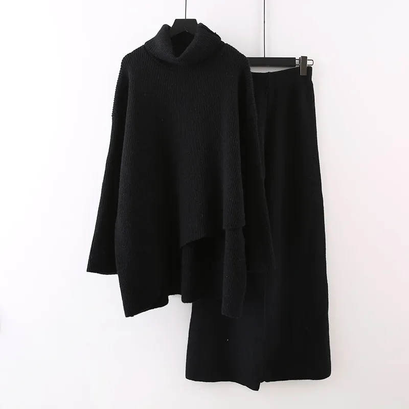 2023 Fall Suit Loose Versatile Fashion High Collar Sweater Suit Slimming Solid Color Loose Two Piece Sets Outfits Y2k Clothes