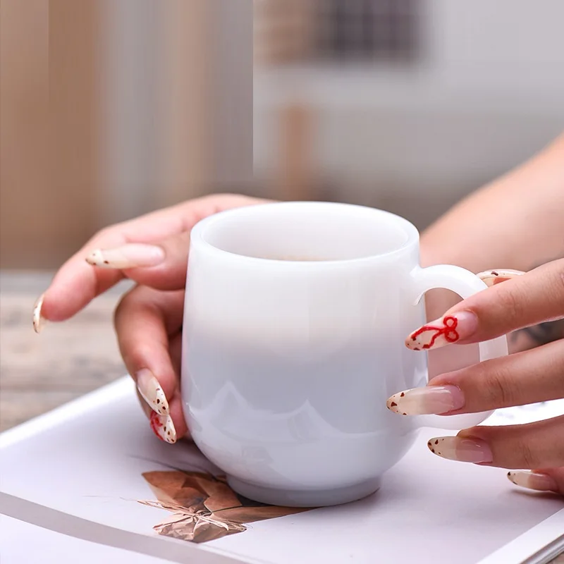 Heavy Glass Mug Cup 220ml 7oz Heat Resistant Jade Like White Thick Coffee Mug Tea Juice Water Cup 1 Piece