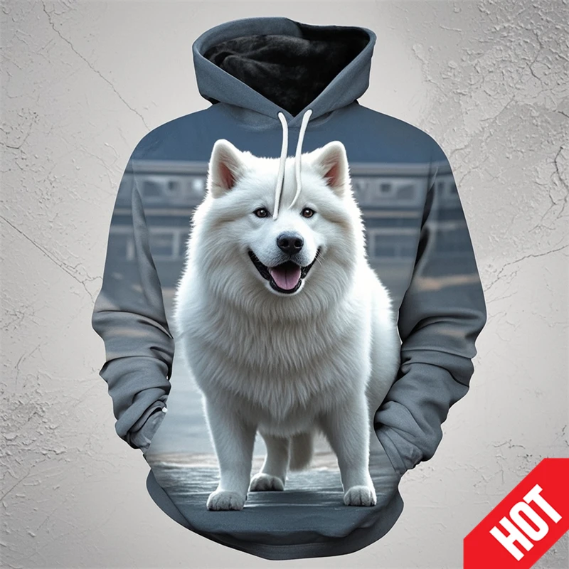 thumbnail image 1 of Sudadera con capucha con estampado 3D de anime samoyedo para hombre y mujer, divertida, informal, de moda urbana, para niños y niñas, 1 of 5