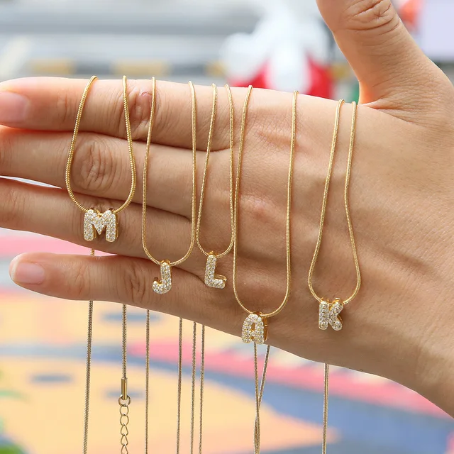 Collier délicat en Zircon avec petite lettre initiale pour femmes, plaqué or, chaîne serpent en acier inoxydable, ras du cou, pendentifs Alphabet 1