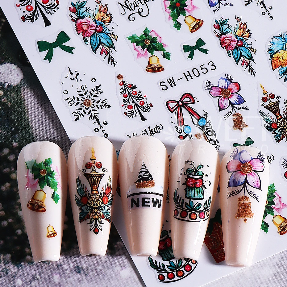 3pcs Christmas 3D Nail Art Stickers Neon Lamp Bell Love Heart Bow Flower Self Adhesive Decals DIY Manicure Decoration Slider