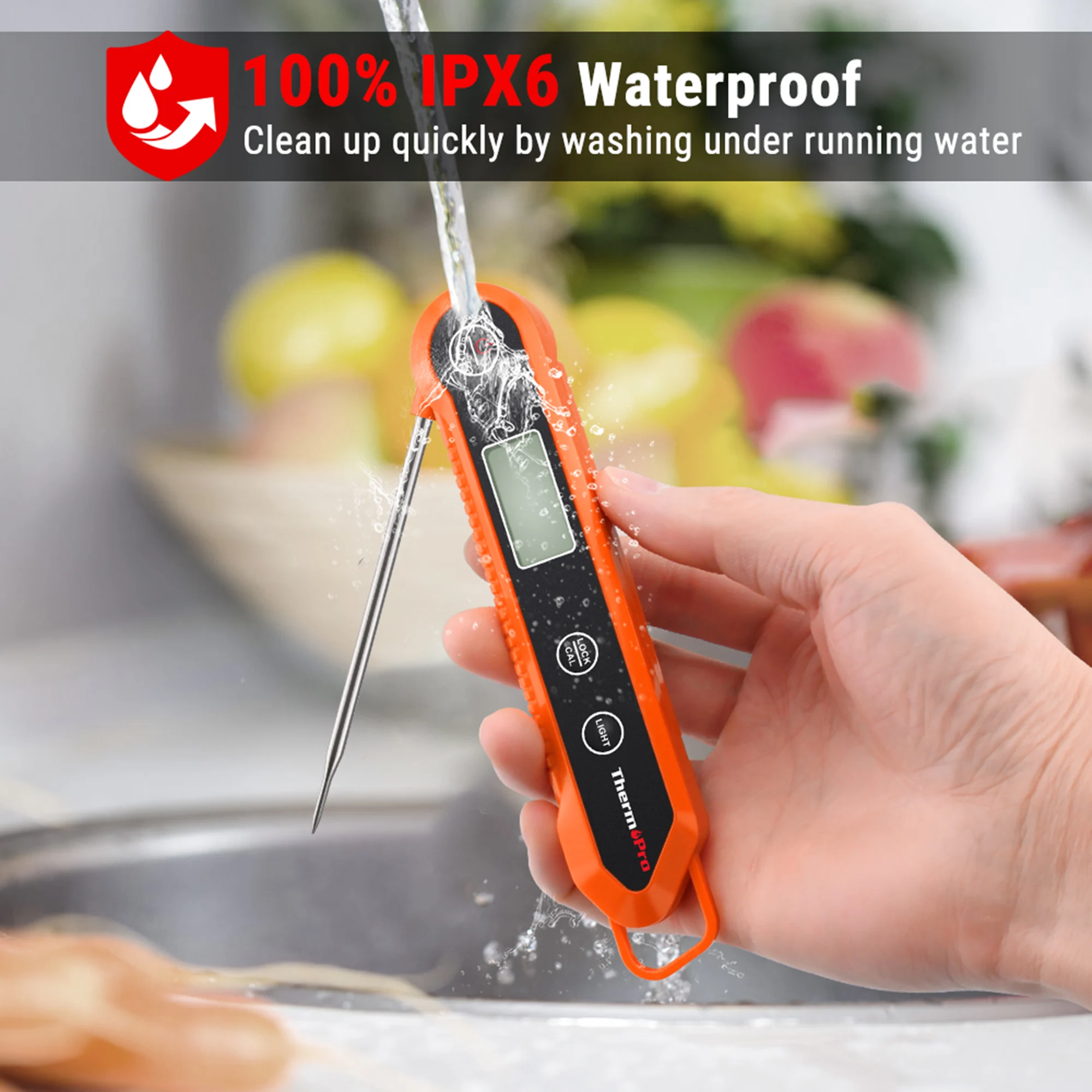 Digital Meat Thermometer Instant Read with Folding Probe Auto Off  Waterproof Kit