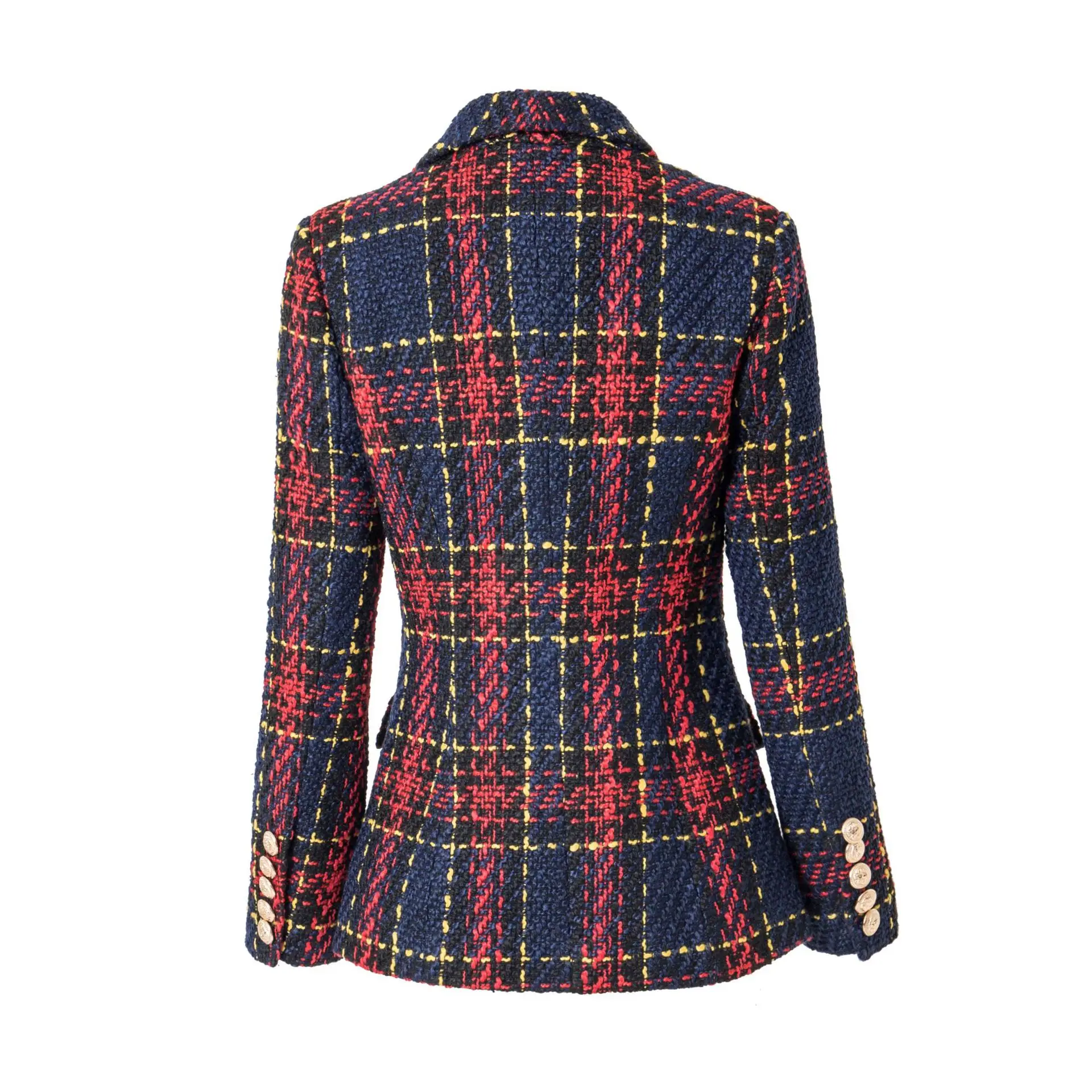 Autumn Winter Super Quality Scotticize Vintage Style Thick Woolen Red Plaid Pattern Slim Fit Women Blazer Outerdoor Jackets 2
