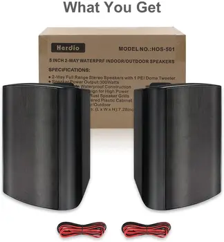 Herdio 5.25'' 300W Indoor Outdoor Waterproof Dual Speakers Home Theater Wall Mount System For Garage Basement living Room Black 6