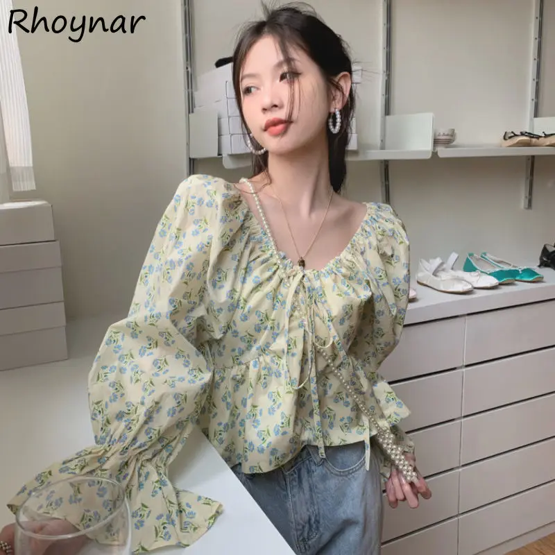 

Floral Blouses Women Crop Tops Vintage Prairie Chic Flare Sleeve Casual Spring French Style Temper Aesthetic Clothes All-match