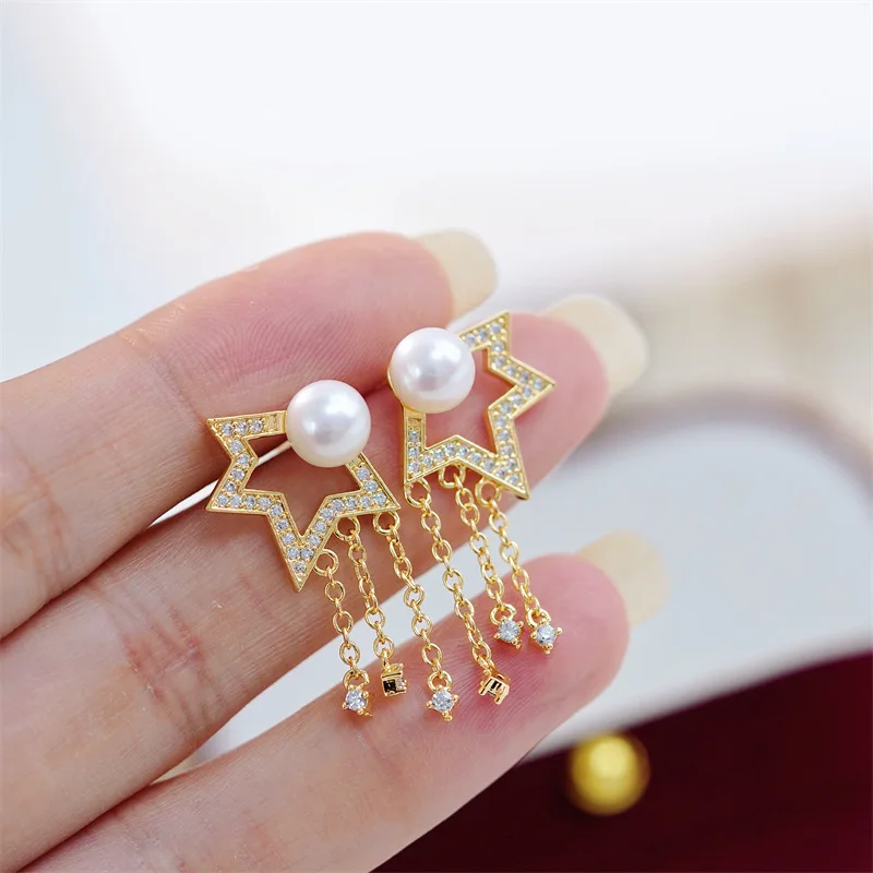 

18K gold-plated vine AAA+++ 6-7mm 7-8mm 8-9mm Gorgeous South Sea round White bread pearl earring 925s... gift box