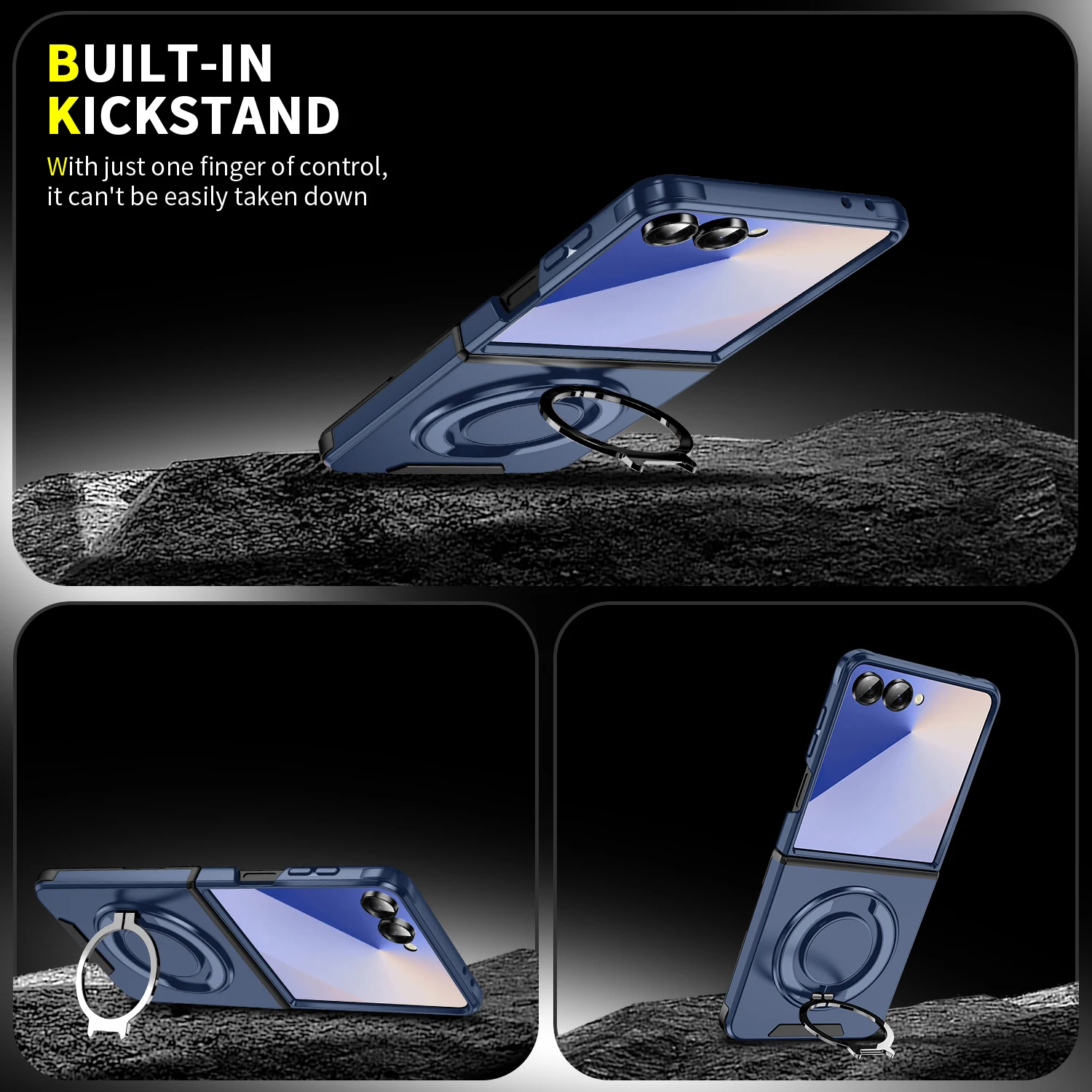 Magnetic Rotating Bracket Phone Case with Sliding Window and Anti-Fall Protection