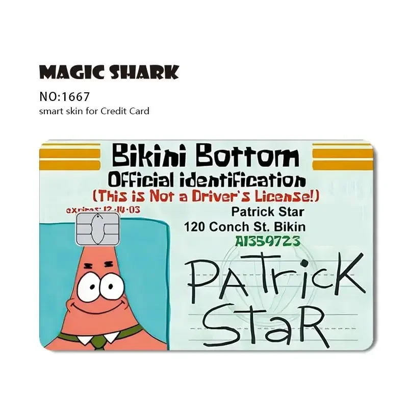 thumbnail image 1 of Pegatina de PVC con diseño de Bob Esponja, Patrick Star, Poker, Anmie, para tarjeta de crédito, débito, tarjeta bancaria, parte delantera, 1 of 5