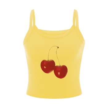 Women's Summer Cami Tops Cute Bow Cherry Print Tank Tops Sleeveless Spaghetti Strap Camisoles 13