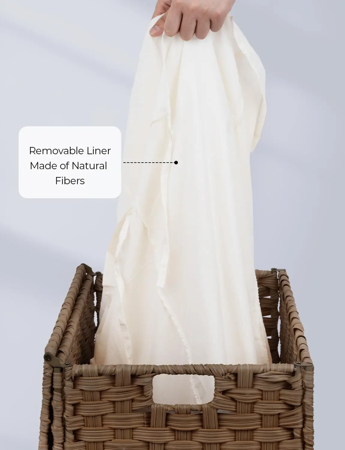 160 Liter Storage Box, Wicker Blanket Storage Basket with Handles, Foldable, Removable Fabric Liner 4