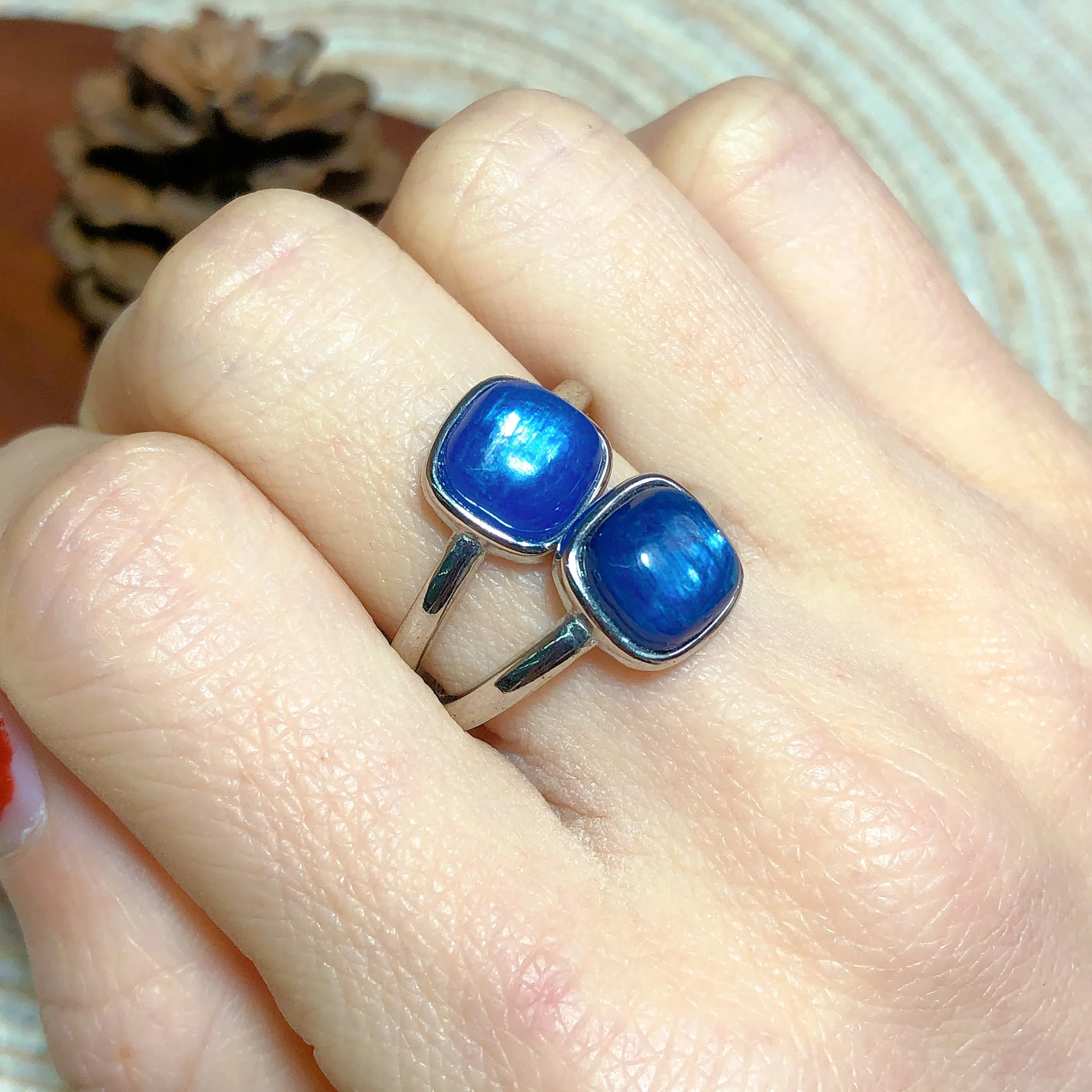 Natural Crystals Kyanite Cube Ring Silver Flash Scintillating Painting Gemstones Women Men Adjustable Energy Ore 4