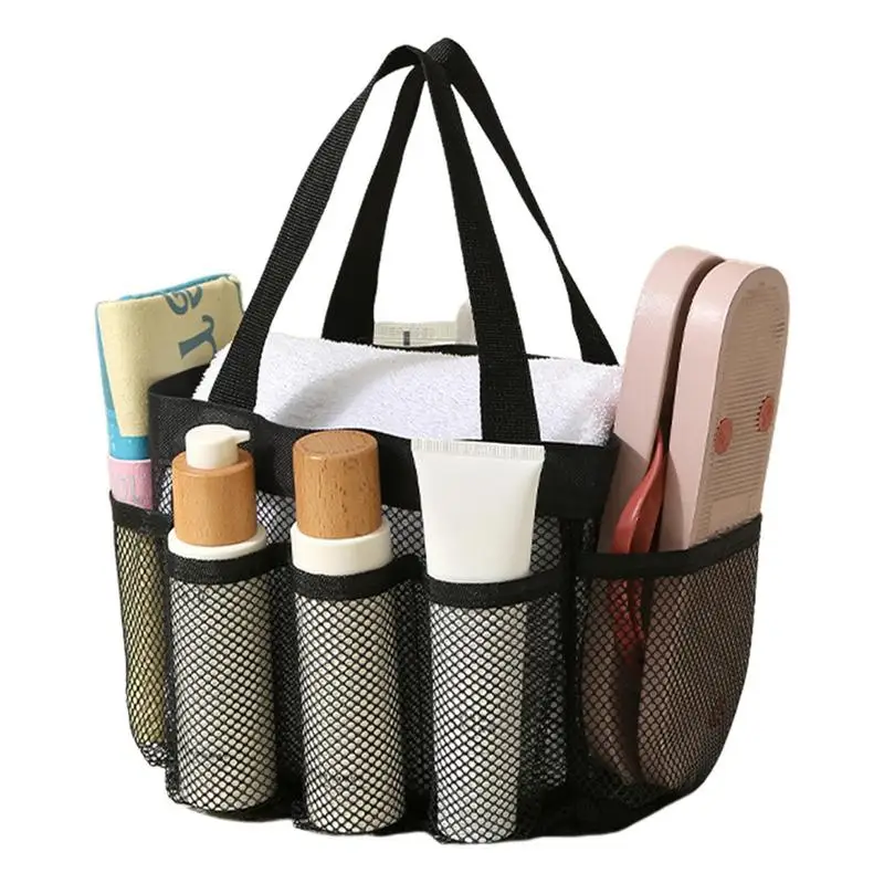 

Portable Mesh Shower Caddy Quick Dry Shower Tote Hanging Bath & Toiletry Organizer Bag 9 Storage Pockets Double Handles