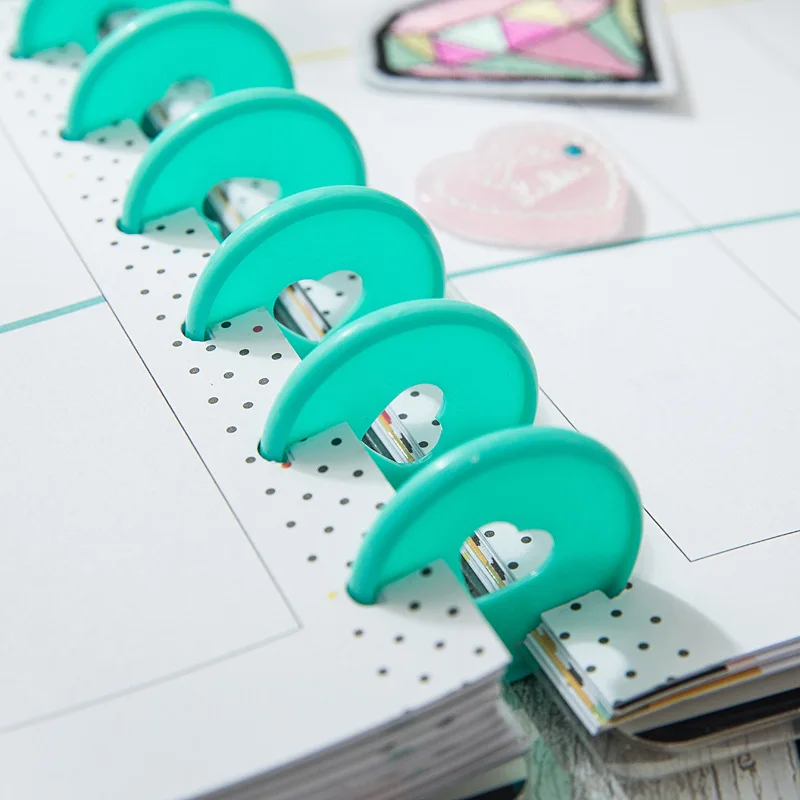 30PCS 35mm Colorful Heart Binder Rings Mushroom Hole Loose Leaf Ring Round Binding Plastic Disc Buckle Hoop DIY Binder Notebook
