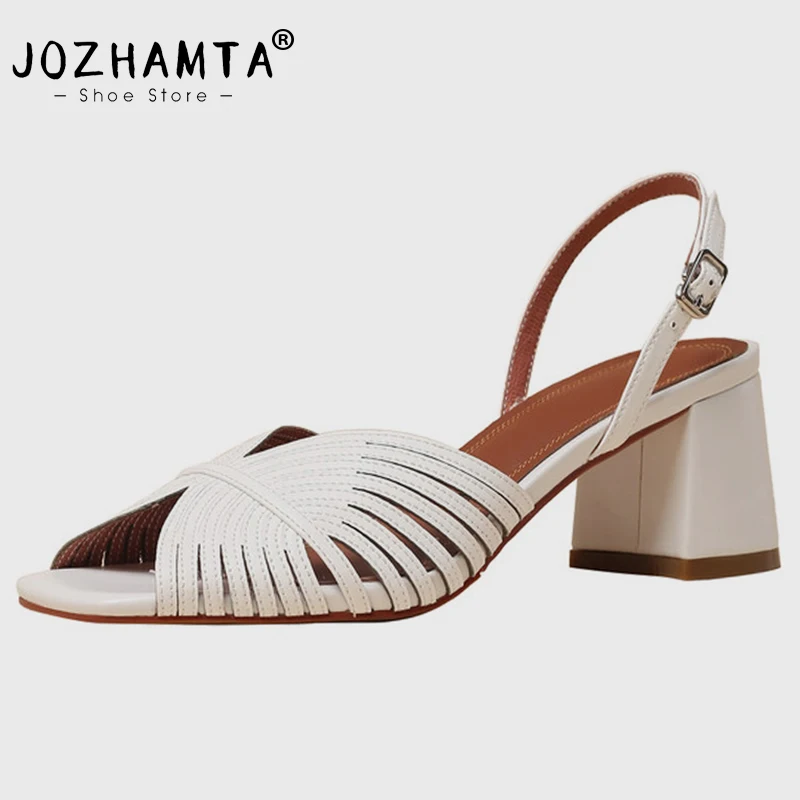 

JOZHAMTA Size 34-39 Women Sandals Rome Leather High Heels Summer Shoes For Women 2023 Trend Open Toe Elegant Heeled Sandals