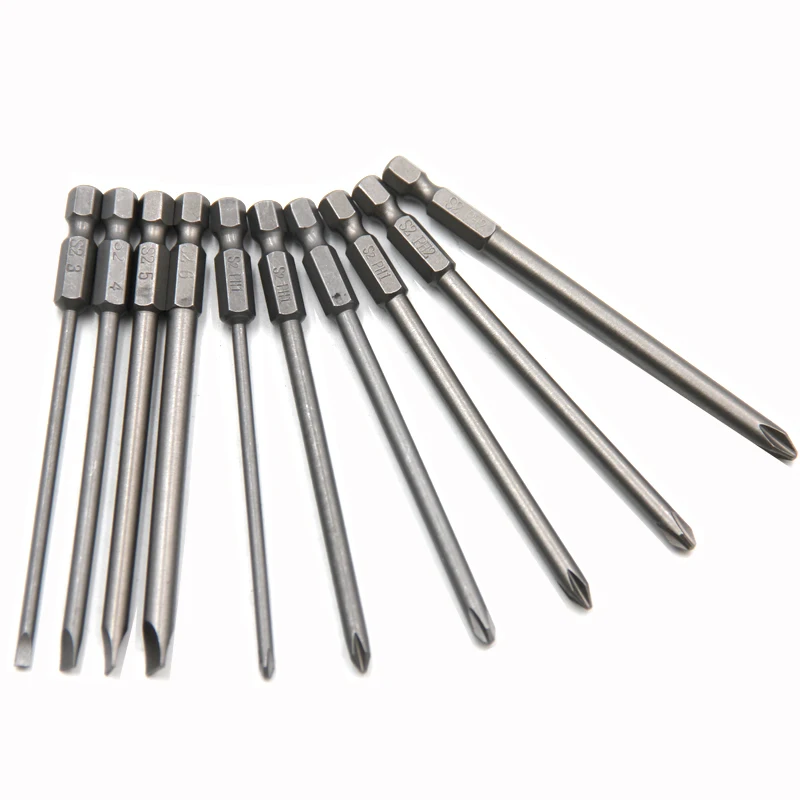 Gros plan sur un embout cruciforme du lot de 10 tournevis hexagonaux 100mm.
