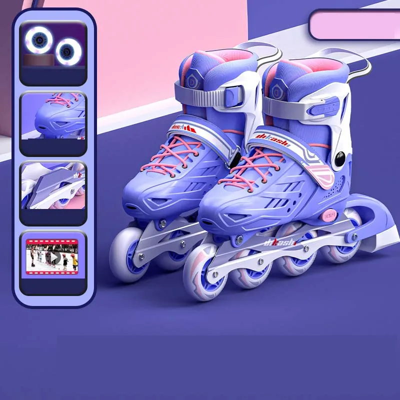 Boys Girls Inline Roller Skates For Women Men Outdoor Skating Sneakers Adult Kids Beginner Adjustable Size 4 Wheels Skate Shoes
