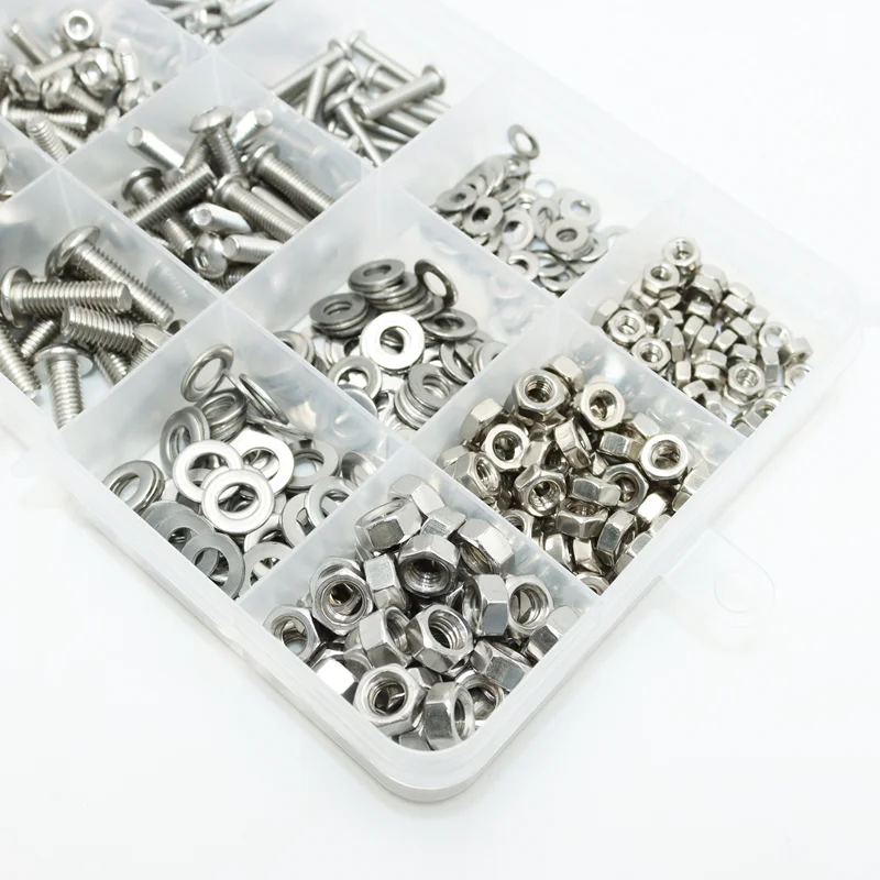 Hex Socket Button Head Cap Screw Nut Washer Kit M2 M3 M4 M5 M6 Stainless Steel Allen Fully Machine Bolt For Motorcycle Furniture screw bolt nut set,stainless steel screws,hexagon socket head cap screw,screw washer nut kit,hex nuts assortment kit