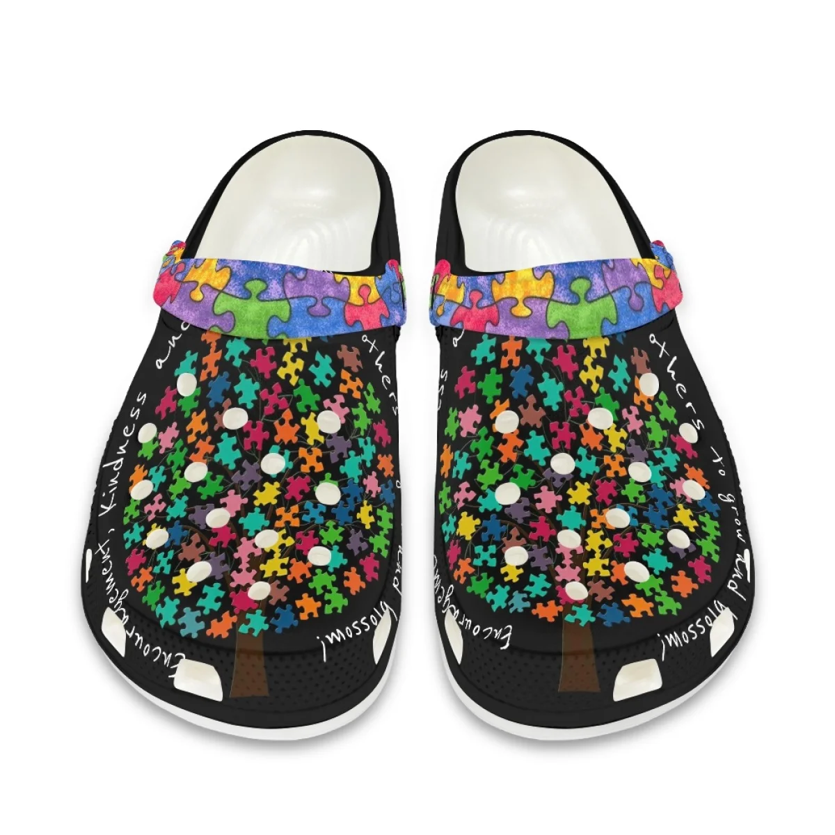 Fashion Women's Clogs Slippers Hole Shoes Summer Outdoor Autism Awareness Design Casual Flat Walking Shoes Beach Adult Sandals