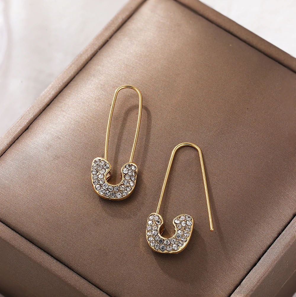 Solid Gold Safety Pin Dangle Earrings