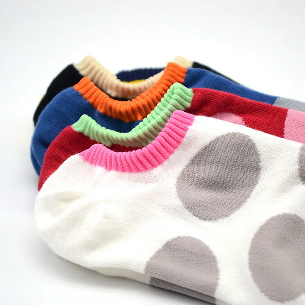 

Women Big Polka Dots Short Ankle Socks Summer Retro Fashion Thin Invisible Slippers Patchwork Breathable Low Cut Boat Socks