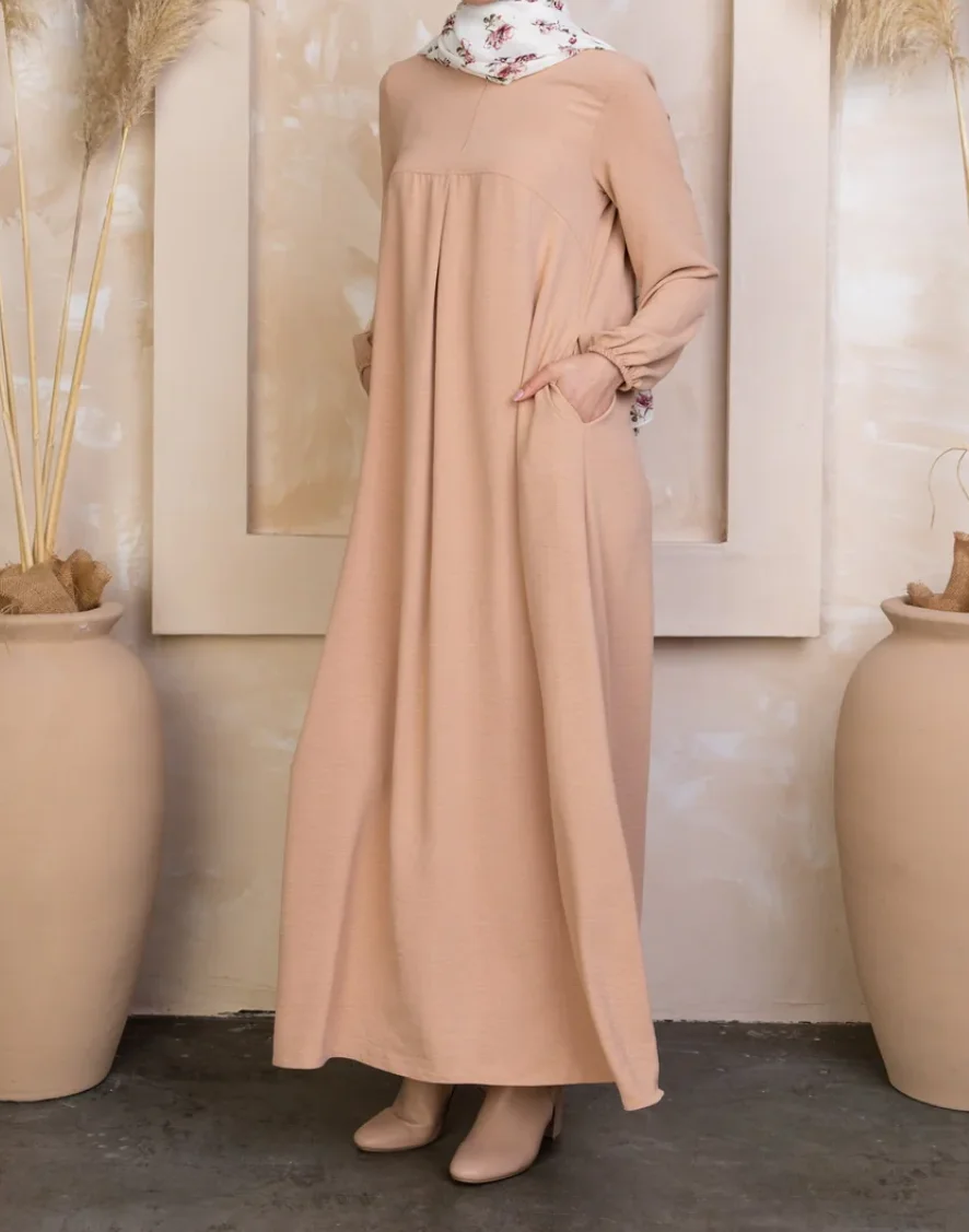 Ramadan Muslim Solid Long Sleeve Abaya Kaftan, Elegant Maxi Length Dress, Islam Dubai Kebaya, Women's Clothing