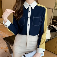 

Chiffon Shirt Ladies Professional Wear 2022 New Spring Fashion Women Shirt Temperament Color Matching Long-sleeved Top Blouse