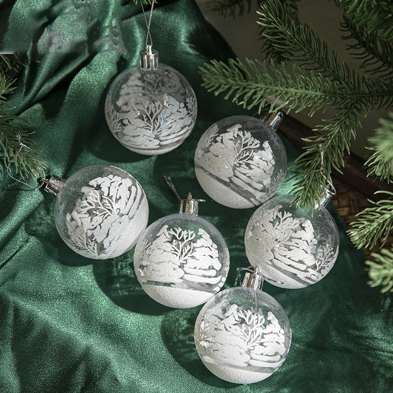 thumbnail image 1 of Juego de 6 bolas de Navidad de plástico transparente para pintar, bolas de nieve blancas, decoración colgante para árbol de Navidad, regalo de Navidad para el hogar, 1 of 5