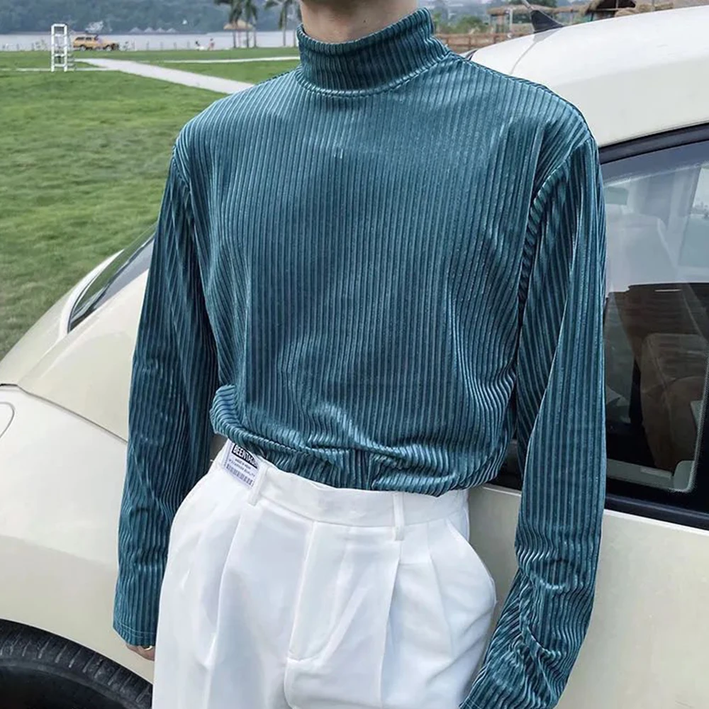 

Trendy Brand Long-sleeved T-shirt Men Spring Autumn New Half-high Collar Bottoming Shirt Worn Outside Velvet Top Inside Camiseta