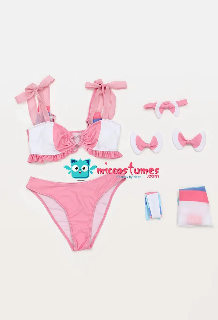 Women Girls Swimsuit Kawaii Pink Ruffle Bikini Set Lace-up Top and Low Waist Shorts Two Piece Bathing Suit Swimwear