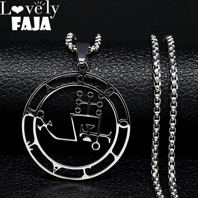 

Sigil Stainless Steel Necklace Silver Color Dantalion Seal Solomon Demon Satan Sigil Satan Necklaces Pendants Jewelry N7150S03