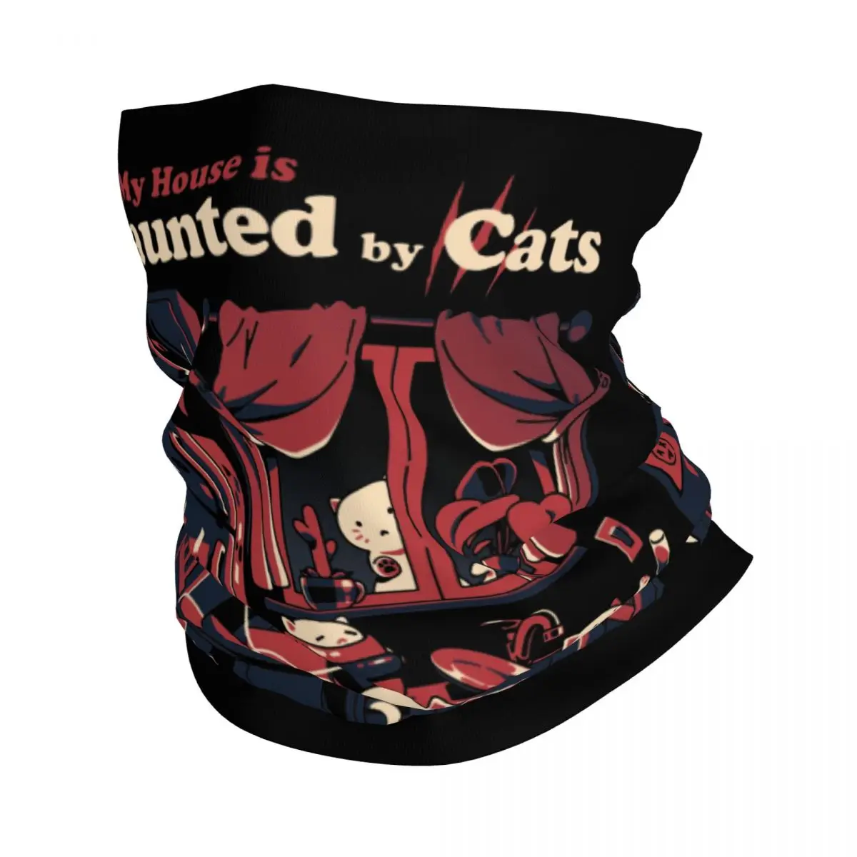 

Haunted By Cats Bandana Neck Gaiter Printed Mansion Horror Halloween Scary Wrap Scarf Multifunctional Face Mask Adult Breathable