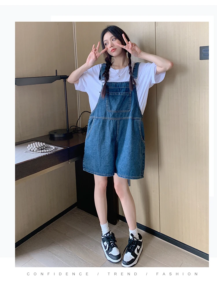Wide Leg Loose Straight Denim Bib Jeans for Maternity Summer Jumpsuits for Pregnant Women Y2k Youth Pregnancy Overalls Shorts