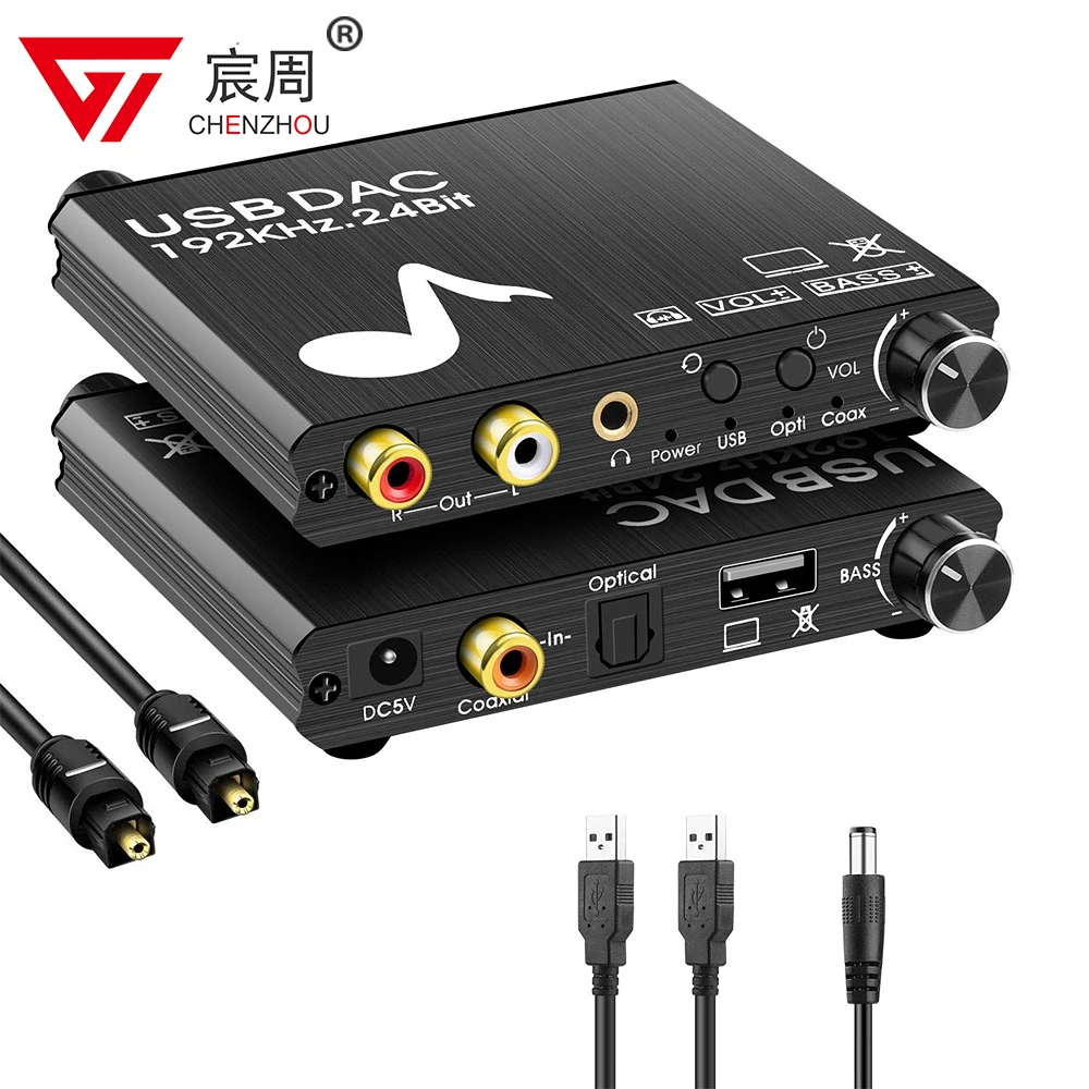 

USB DAC 192 кГц, 24 бит, стандартный с контролем басов и громкости, коаксиальный Toslink в аналоговый стерео L/R, разъем RCA 3,5 мм