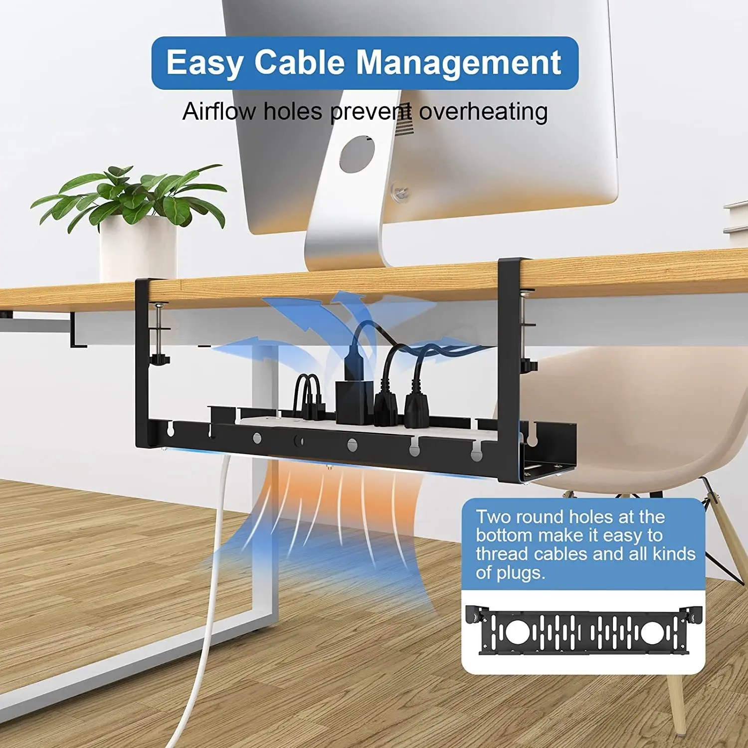 32CM Cable Management Tray Under Desk Cable Wire Table Storage Rack  Organizer