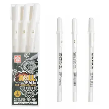 SAKURA – stylos à Gel en rouleau de gelée, marqueur pour surbrillance, pour journal, dessin artistique, encre blanche classique, pointe assortie, fin, moyen et audacieux, 1/3 pièces