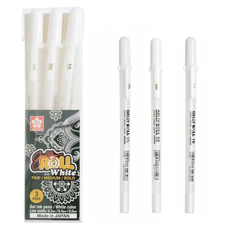 1/3PCS SAKURA Gelly Roll Gel Pens Highlight Marker for Journaling Art Drawing Classic White Ink Assorted Point Fine Medium Bold