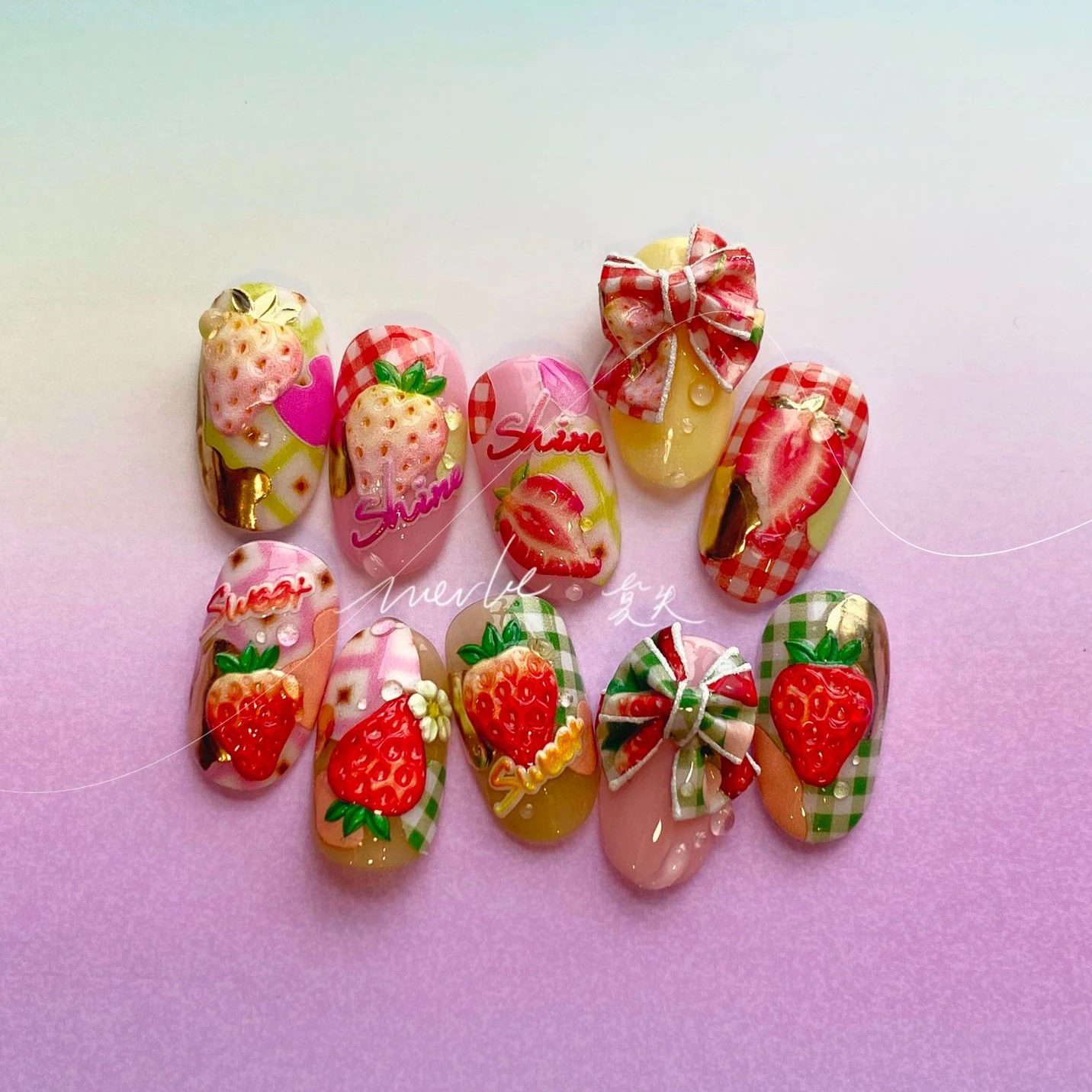 

Sweet Strawberry 5D Soft Embossed Reliefs Self Adhesive Nail Art Decorations Stickers Lovely Girl 3D Manicure Decals Wholesale