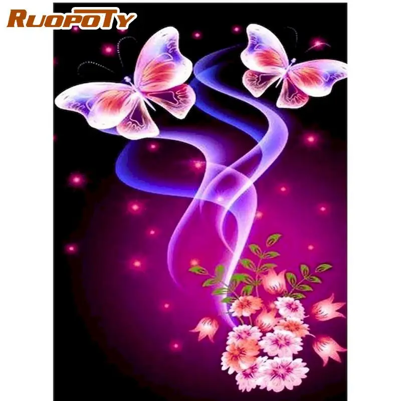 

RUOPOTY Paint By Number Butterfly Hand Painted Painting Art Gift DIY Pictures By Numbers Animals Drawing On Canvas Home Decor