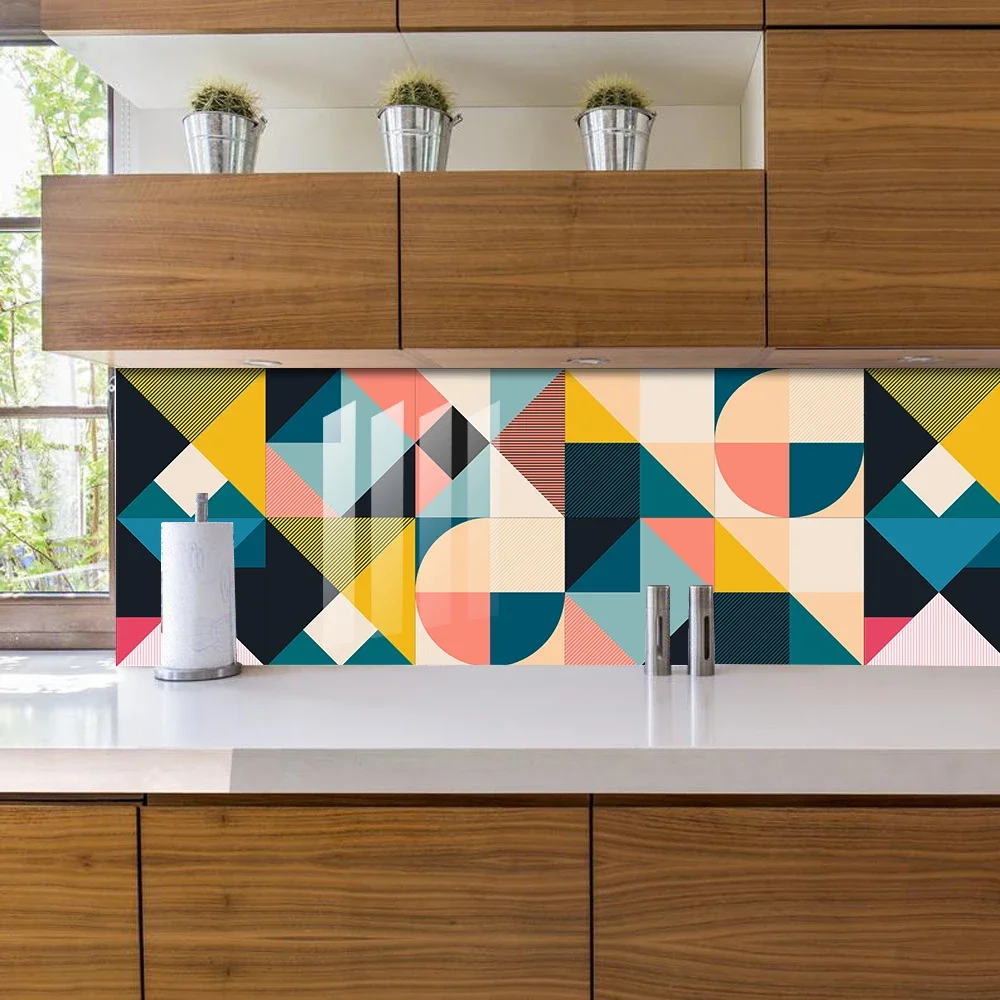 Wall Sticker Colorful Geometric Pattern Tiles Kitchen Backsplash Oil-proof Bathroom Home Decor Self-adhesive Art Wall Decals wall stickers self adhesive stickers self adhesive wallpaper vinyl wallpaper kitchen wall sticker adhesive wallpaper oil proof film decorative tile stickers