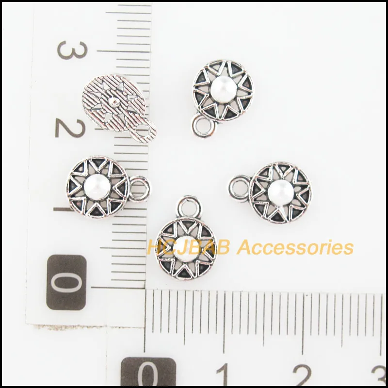 25Pcs Tibetan Silver Plated Tone Retro Sun Flower White Bead Charms Pendants 8x11mm