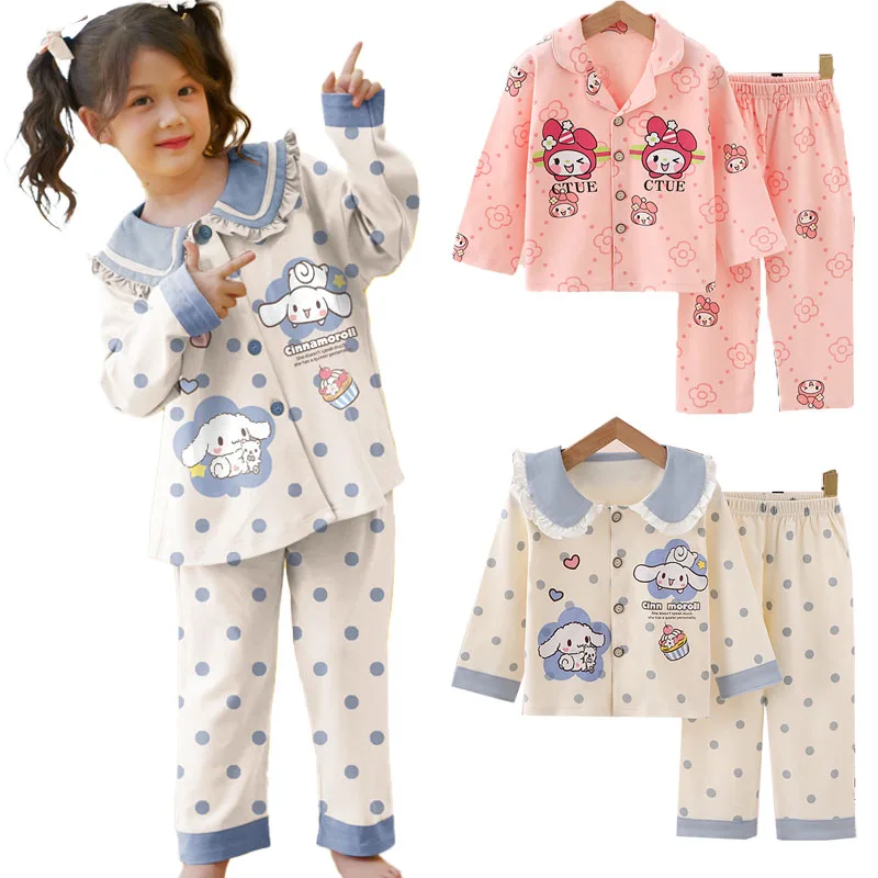 

Sanrio Cinnamoroll My Melody Autumn Pajamas Suit Boys Girls Cardigan Long Sleeve+Pants 2Pcs Sets Children Casual Home Sleepwear