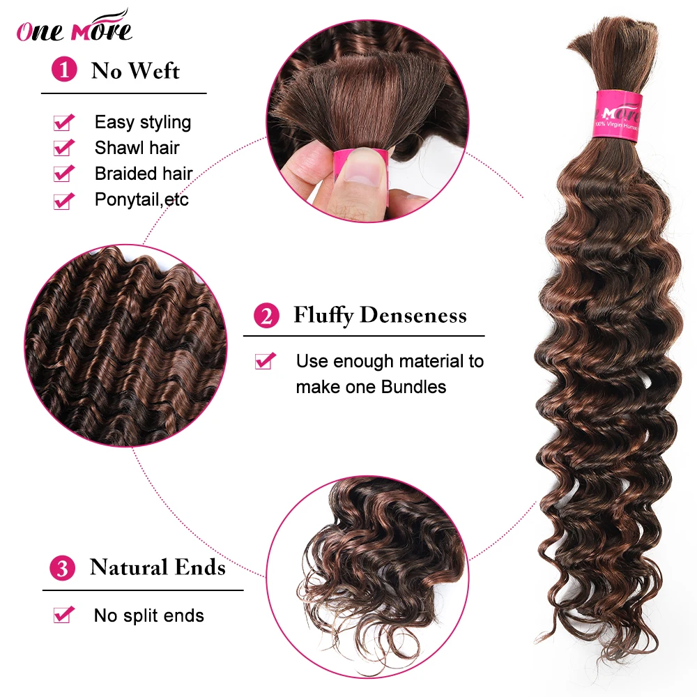 Human Hair Bundles for Braiding Extensions 4 30 Ombre Brown Deep Wave No Weft for Women