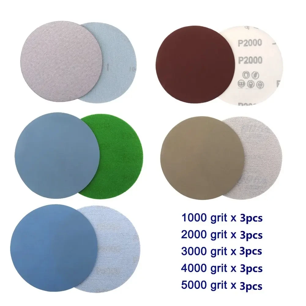15pcs Sanding Discs 125mm Grit 1000 2000 3000 4000 5000 Hook Loop Sandpaper Round Disk