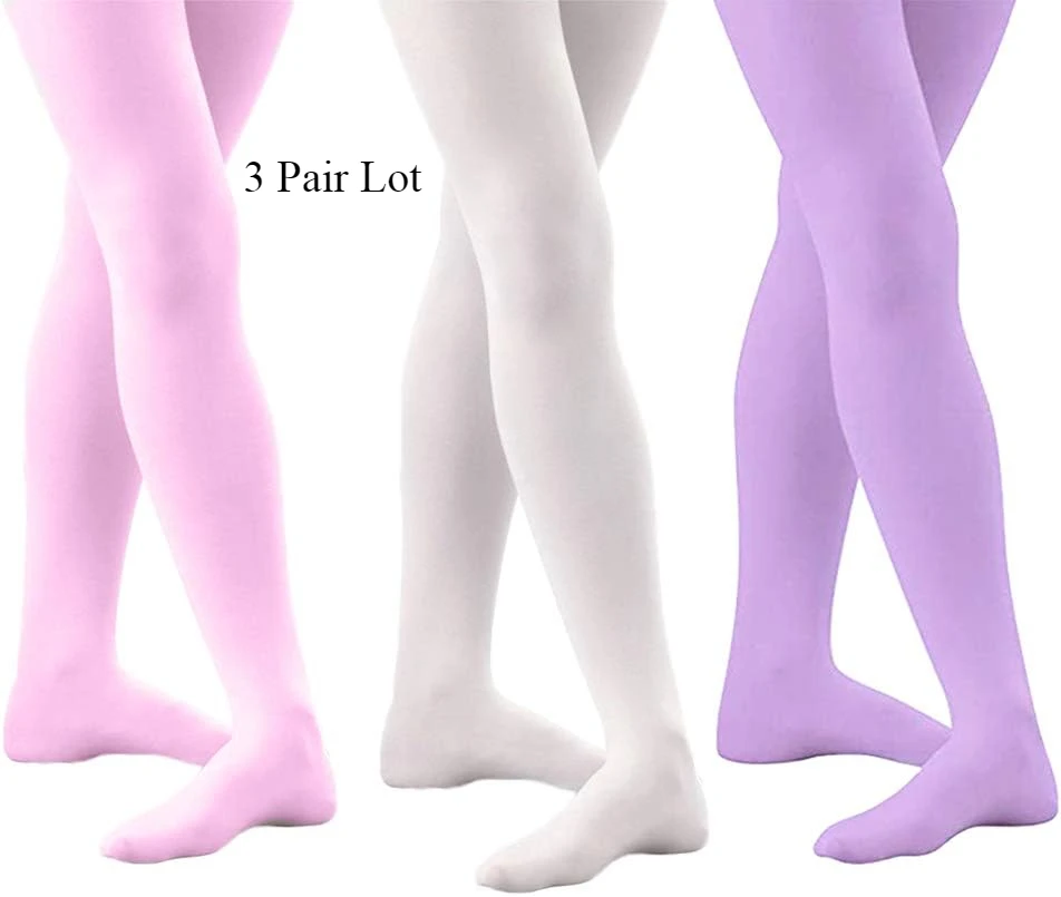 Pack of 3 Kids Girls Baby Ballet Dance Tights Soft Microfiber Footed Velvet Stockings Pantyhose